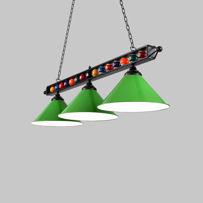 Iron Linear Island Ceiling Light With Cone Shade - Industrial Country Club Style 3 / Green Metal