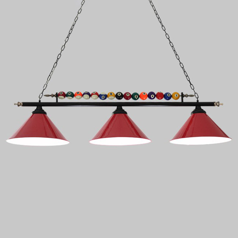 Iron Linear Island Ceiling Light With Cone Shade - Industrial Country Club Style 3 / Red Straight