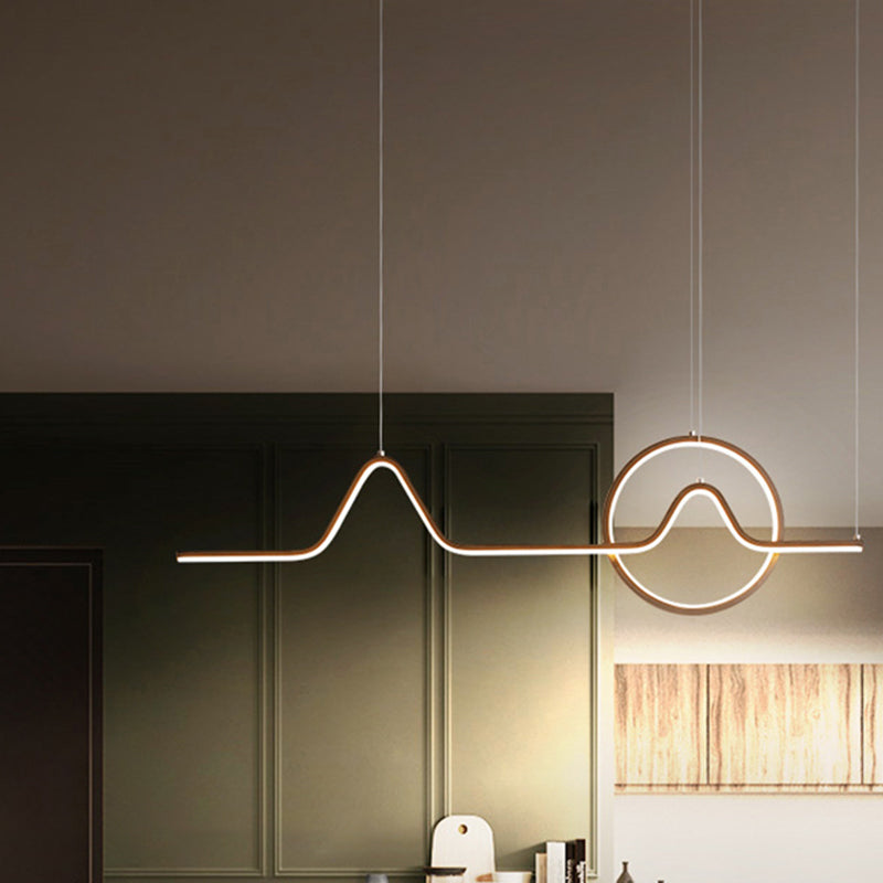 Sleek Island Light Fixture With Minimalistic Curves - Metallic Suspension Lighting For Living Room