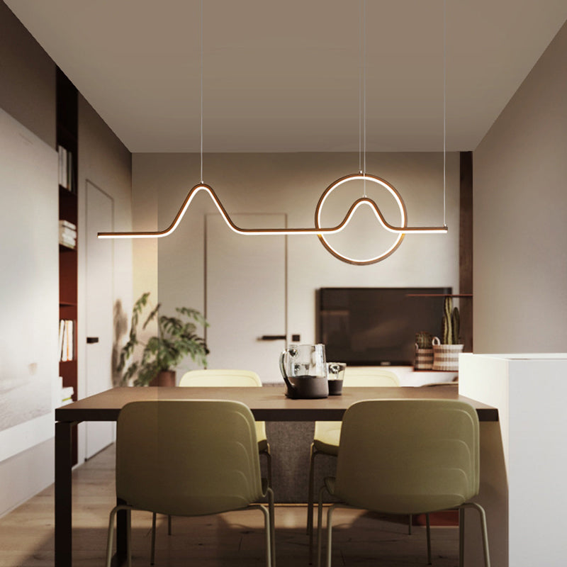 Sleek Island Light Fixture With Minimalistic Curves - Metallic Suspension Lighting For Living Room