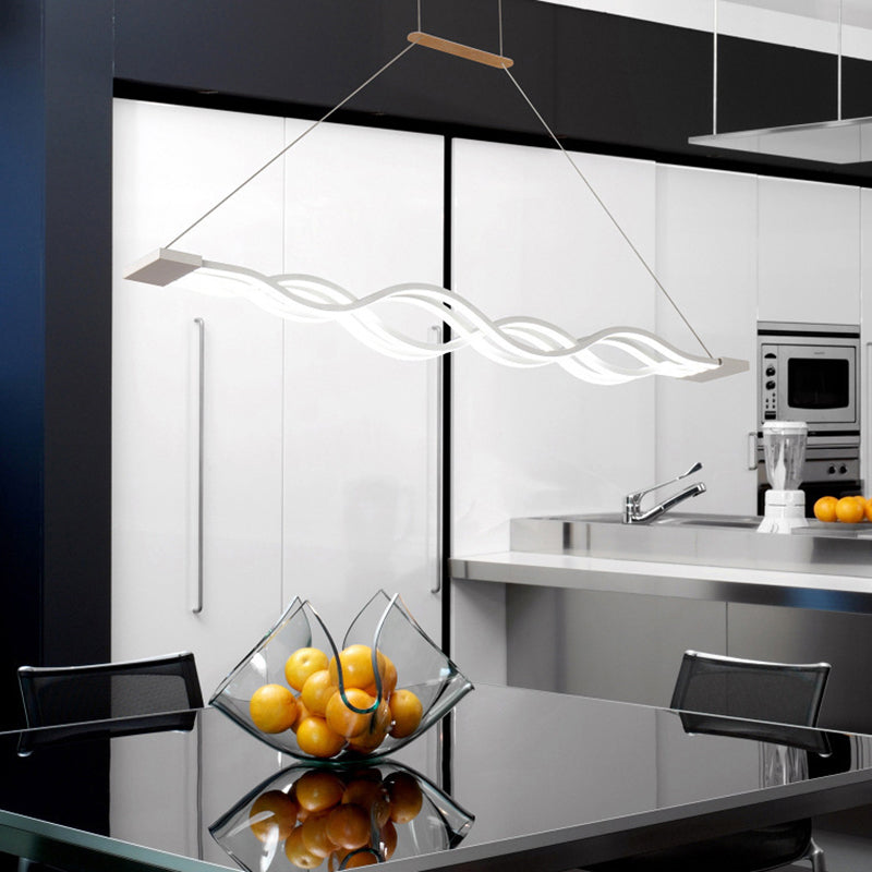 Minimalist White Led Acrylic Pendant Lamp: Wavy Suspended Lighting Fixture For Table 4 / Natural