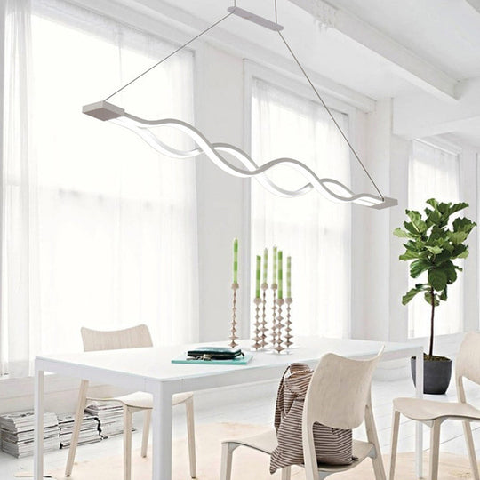 Minimalist White Led Acrylic Pendant Lamp: Wavy Suspended Lighting Fixture For Table 2 /