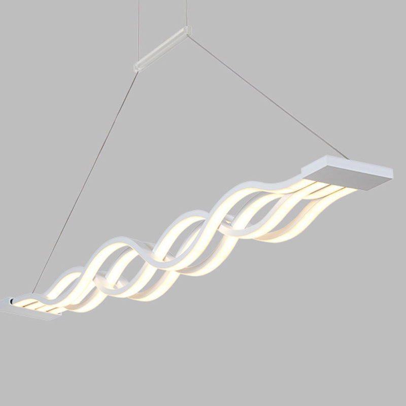 Minimalist White Led Acrylic Pendant Lamp: Wavy Suspended Lighting Fixture For Table