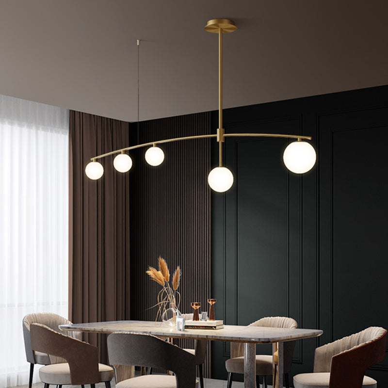 Postmodern Gold Island Pendant Light With Frosted White Glass Orb Shape
