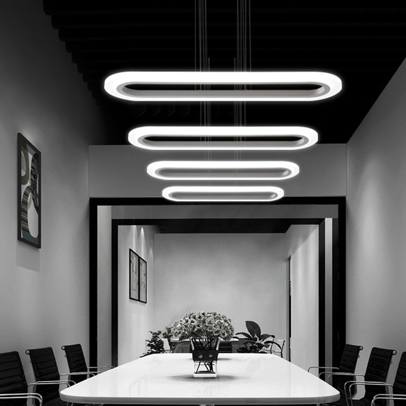 Sleek Silver Led Office Island Ceiling Light - Acrylic Pendulum Design