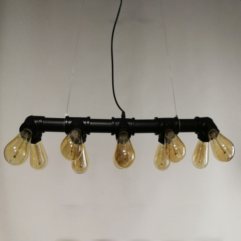 Industrial Style Black Metal Piping Island Lamp - Dining Room Hanging Light Fixture