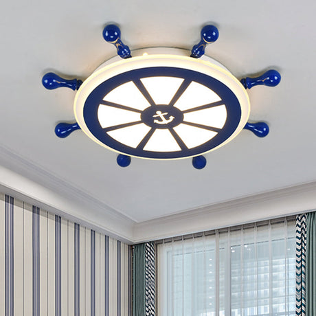 Rudder Kids Ceiling Lamp In Navy Blue - Creative Led Flush Mount Light / 21.5 White