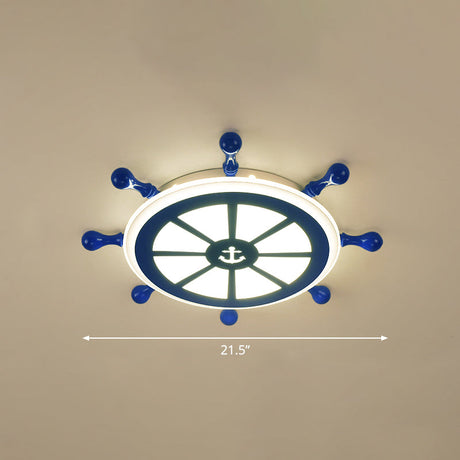 Rudder Kids Ceiling Lamp In Navy Blue - Creative Led Flush Mount Light