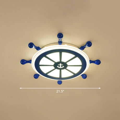 Rudder Kids Ceiling Lamp In Navy Blue - Creative Led Flush Mount Light