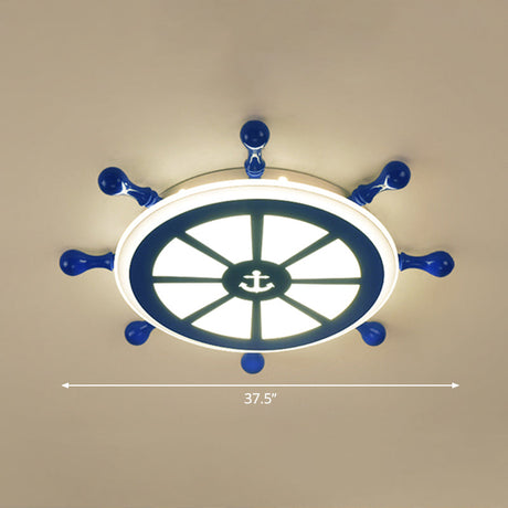 Rudder Kids Ceiling Lamp In Navy Blue - Creative Led Flush Mount Light