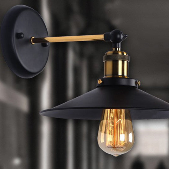Industrial Metal Wall Mount Lamp With Black Shade - 1 Head Corridor Lighting / Frame