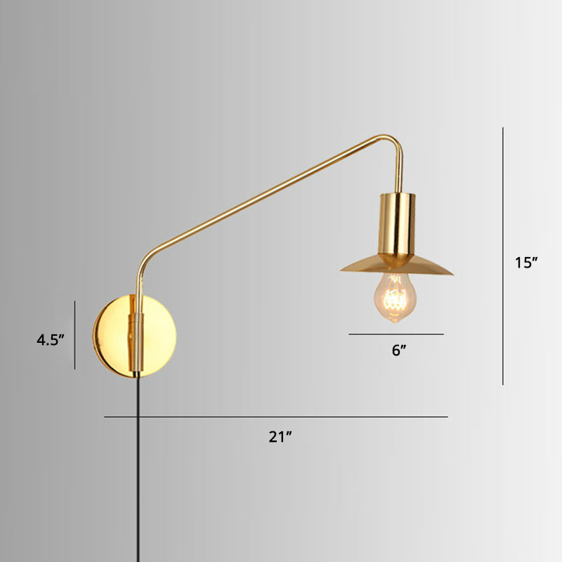 Industrial Metal Swing Arm Sconce Lamp With Saucer Lampshade - Single Living Room Reading Light