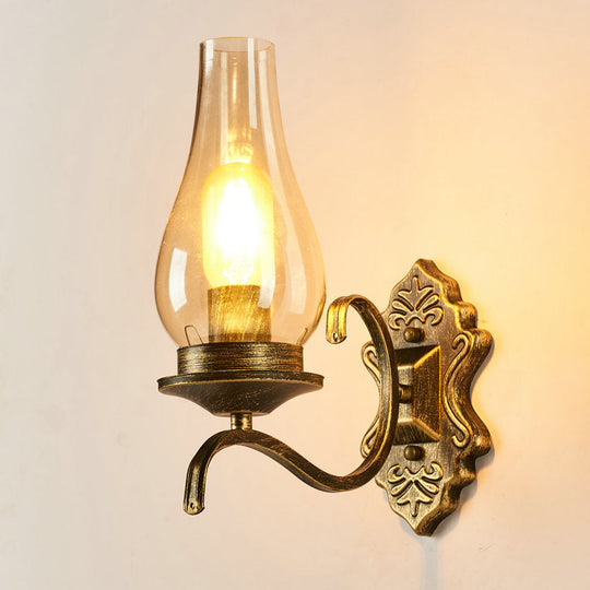 Rustic Clear Glass Lantern Wall Sconce - Perfect Living Room Lighting Bronze / Arc