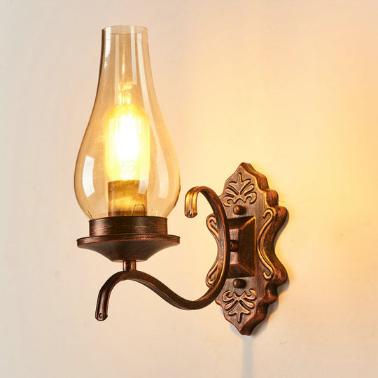 Rustic Clear Glass Lantern Wall Sconce - Perfect Living Room Lighting Copper / Arc