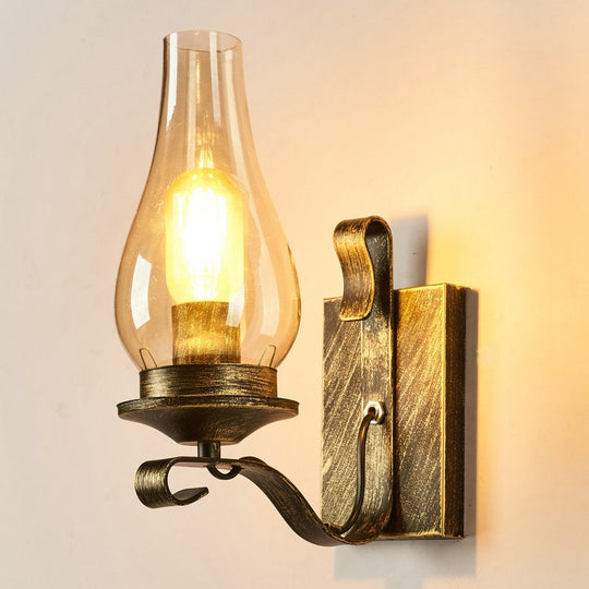 Rustic Clear Glass Lantern Wall Sconce - Perfect Living Room Lighting Bronze / Curved