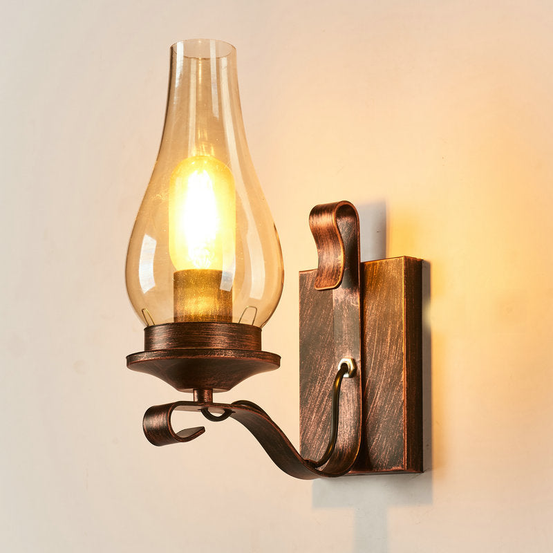 Rustic Clear Glass Lantern Wall Sconce - Perfect Living Room Lighting Copper / Curved