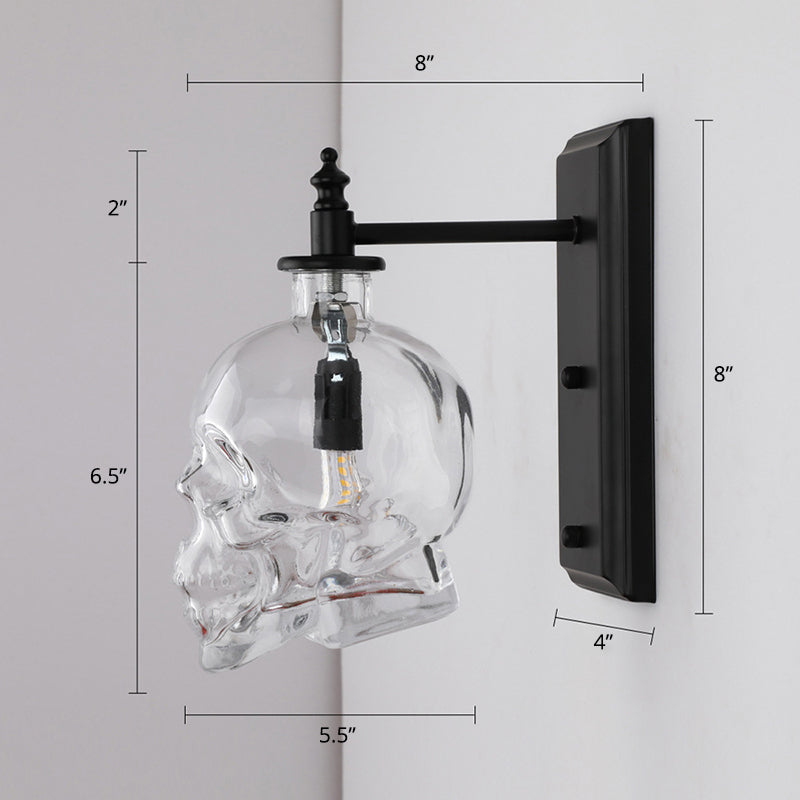 Art Deco Clear Glass Skull Wall Sconce Light Fixture For Bedroom
