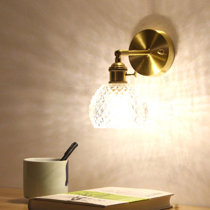 Gold Glass Wall Reading Lamp - Simple Half-Ball Design With 1-Light For Bedroom Mounting