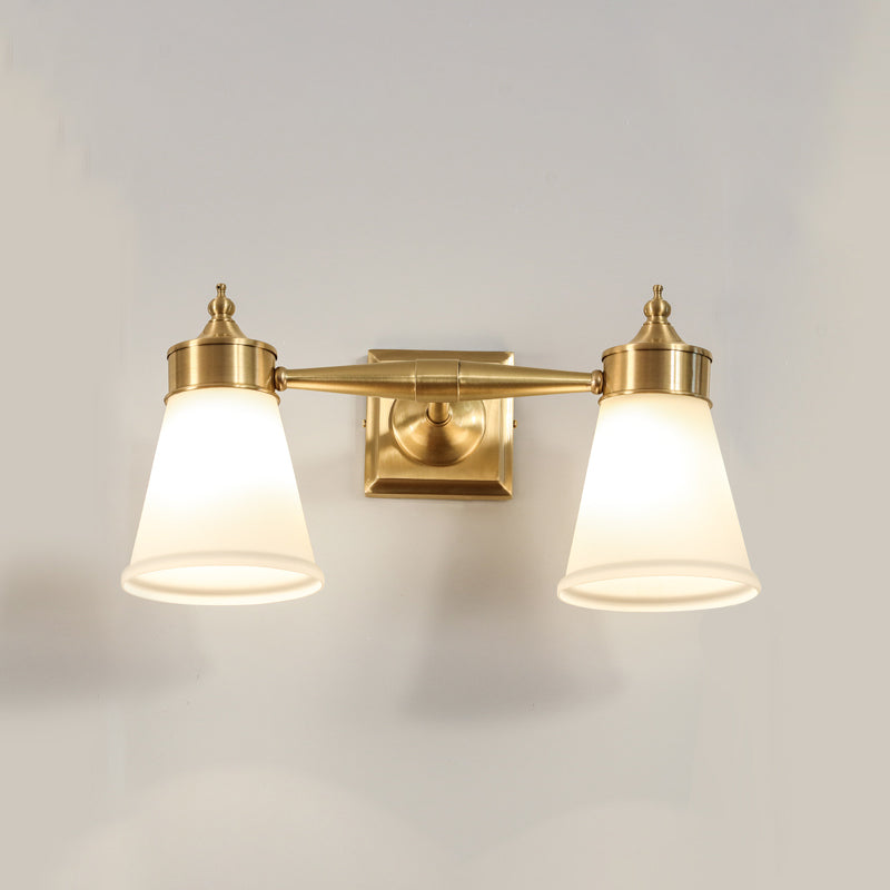 Hand-Blown Cream Glass Bath Wall Sconce Light - Postmodern Tapered Vanity Lighting Brass