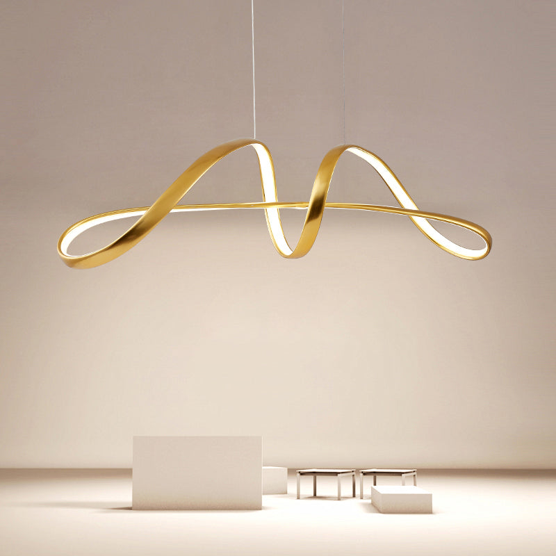 Nordic Metal Led Suspension Lamp: Gold Plated Twist Design For Restaurant Island Lighting / Warm