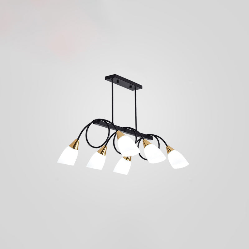 Contemporary Milk Glass Pendant Light - Tulip Shade Island Lamp Ideal For Restaurants 6 / Black