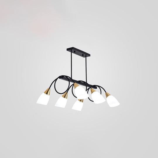 Contemporary Milk Glass Pendant Light - Tulip Shade Island Lamp Ideal For Restaurants 6 / Black