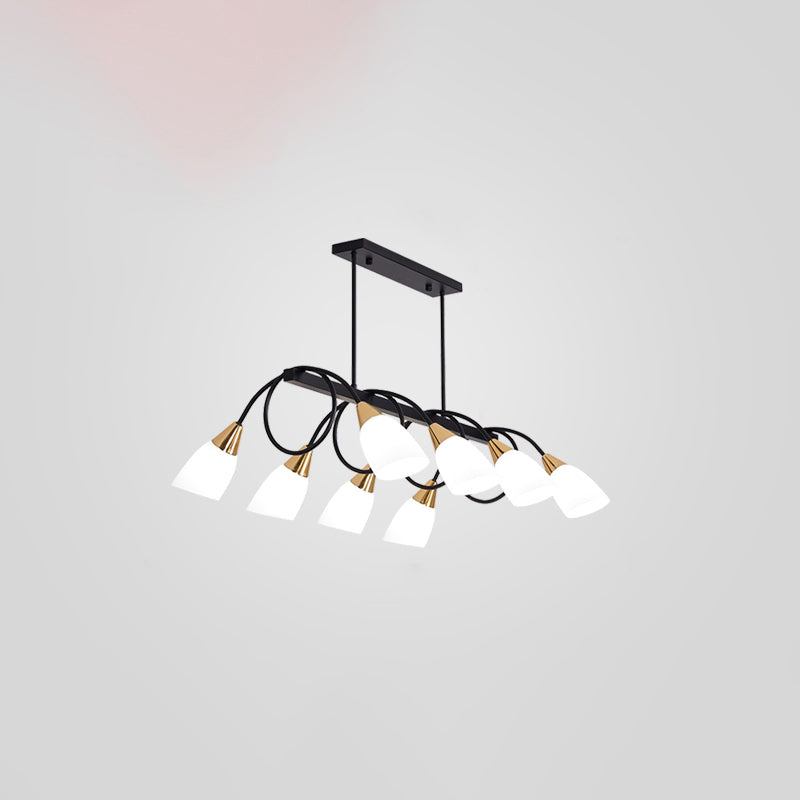 Contemporary Milk Glass Pendant Light - Tulip Shade Island Lamp Ideal For Restaurants 8 / Black