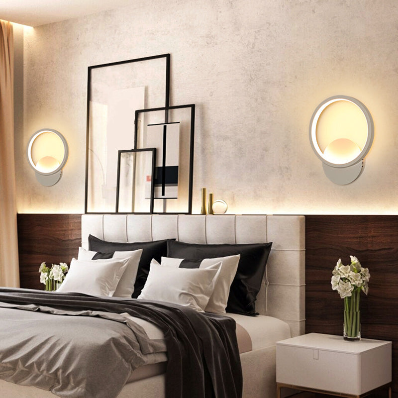 Sleek White Geometric Led Wall Sconce For Stairway - Simplicity & Style / Warm Round