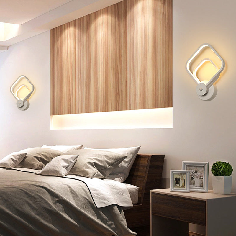 Sleek White Geometric Led Wall Sconce For Stairway - Simplicity & Style / Warm Square Plate