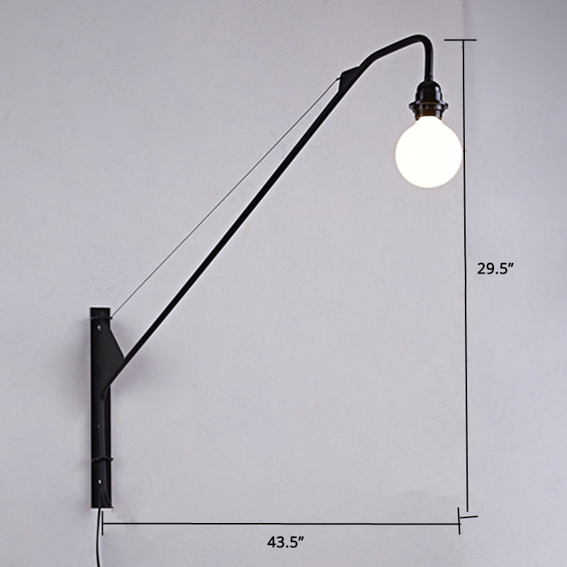 Industrial Black Metal Wall Sconce With Open Bulb Design For Fishing Rod Lamp Fixture