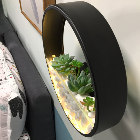 Modern Loop Wall Sconce With Led Light Metal Design Decorative Bedroom Lighting Faux Succulents And