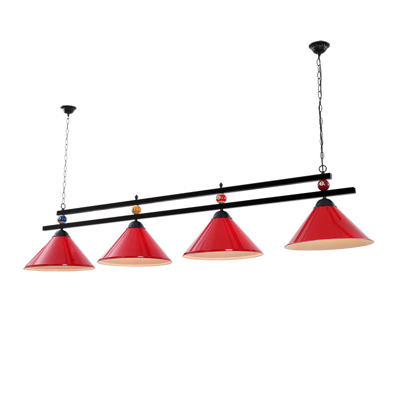 Conical Island Metal Pendant Ceiling Light - Industrial Style With Decorative Billiards Accent