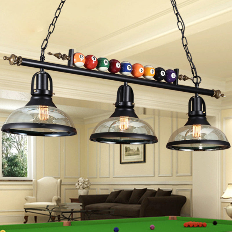 Industrial Metal Island Pendant Light Fixture With Shaded Design And Billiard Decoration 3 / Black