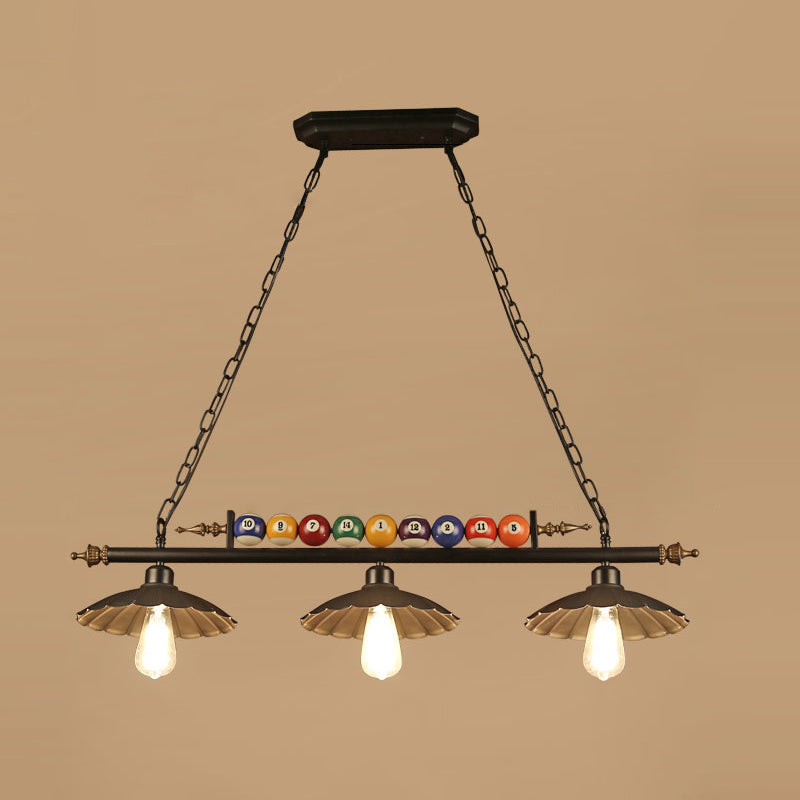 Industrial Style Hanging Light With Metal Black Finish And Billiard Ball Deco 3 / Wide Flare