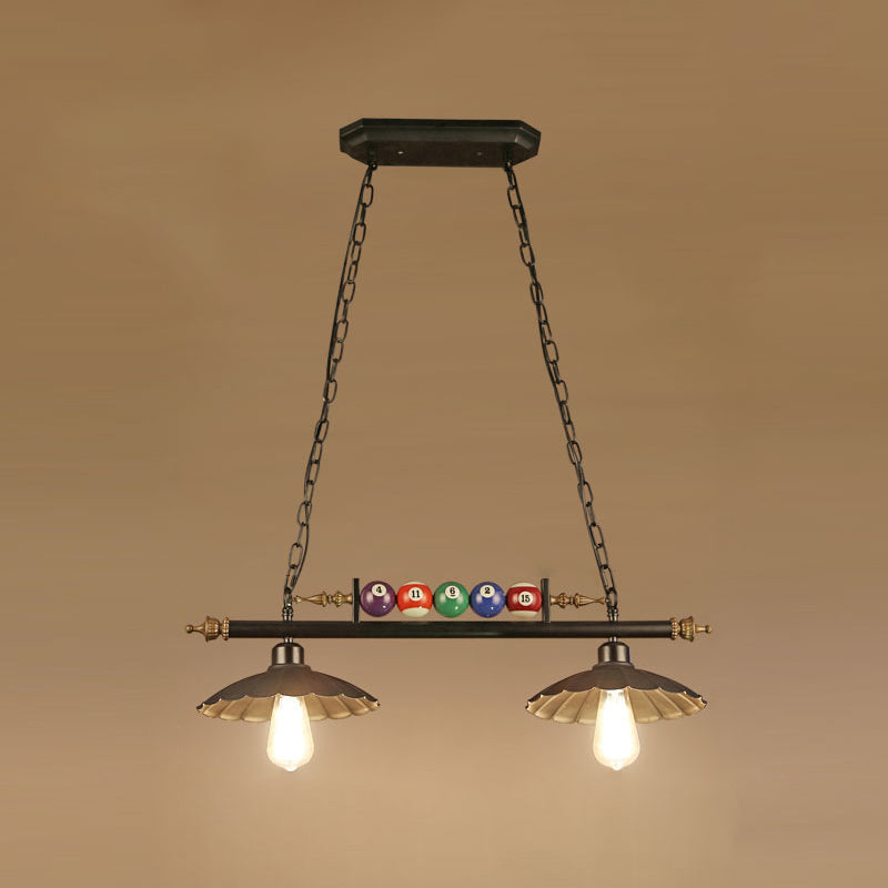 Industrial Style Hanging Light With Metal Black Finish And Billiard Ball Deco 2 / Wide Flare