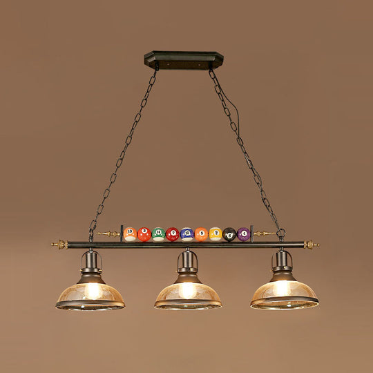 Industrial Style Hanging Light With Metal Black Finish And Billiard Ball Deco 3 / Dome