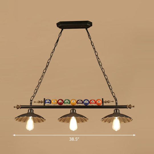 Industrial Style Hanging Light With Metal Black Finish And Billiard Ball Deco