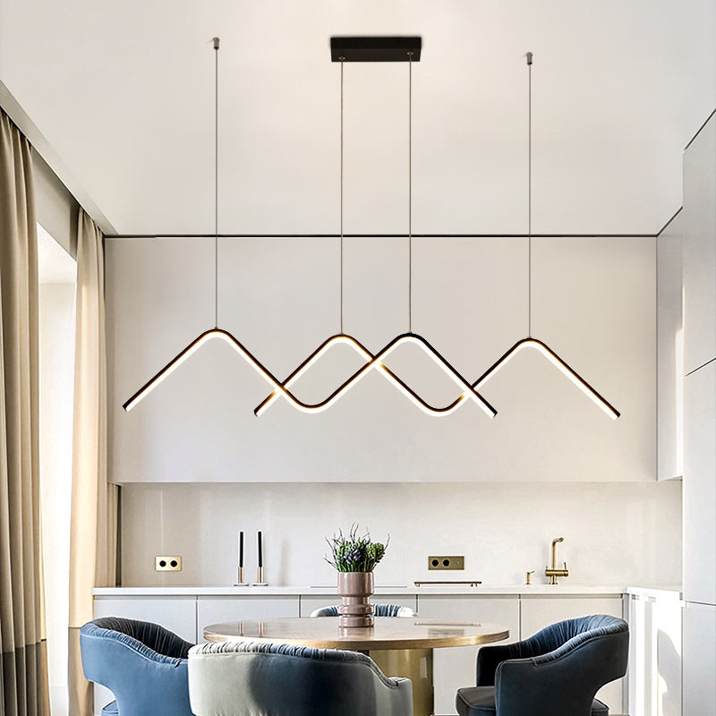 Sleek Zigzag Suspension Led Ceiling Lamp In Black - Minimalist Metal Light Fixture For Restaurants