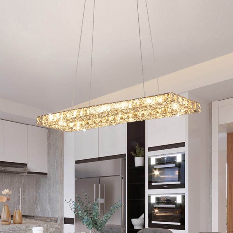 Minimalist Rectangular Led Island Pendant Light With Clear K9 Crystal Accents For Restaurants