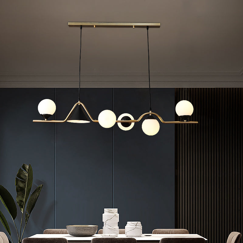 Minimalist Gold Metal Dining Pendant Lamp - Cone And Ball Hanging Island Light For Room