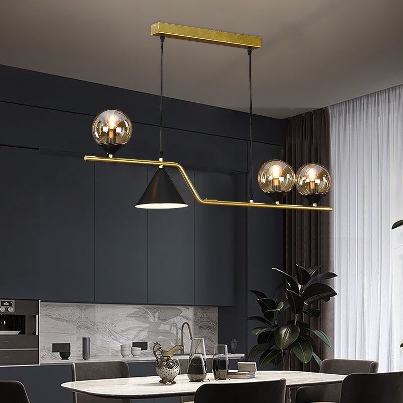 Minimalist Gold Metal Dining Pendant Lamp - Cone And Ball Hanging Island Light For Room