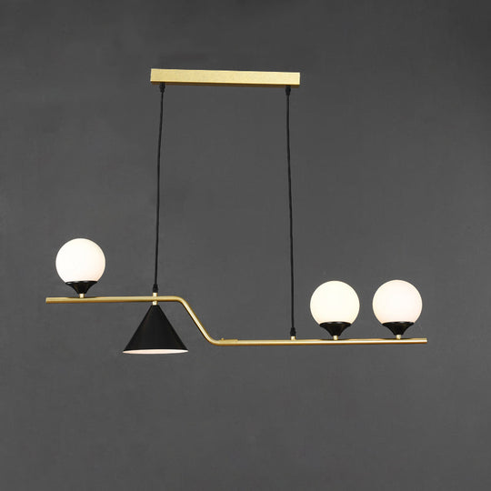 Minimalist Gold Metal Dining Pendant Lamp - Cone And Ball Hanging Island Light For Room 4 / Milk