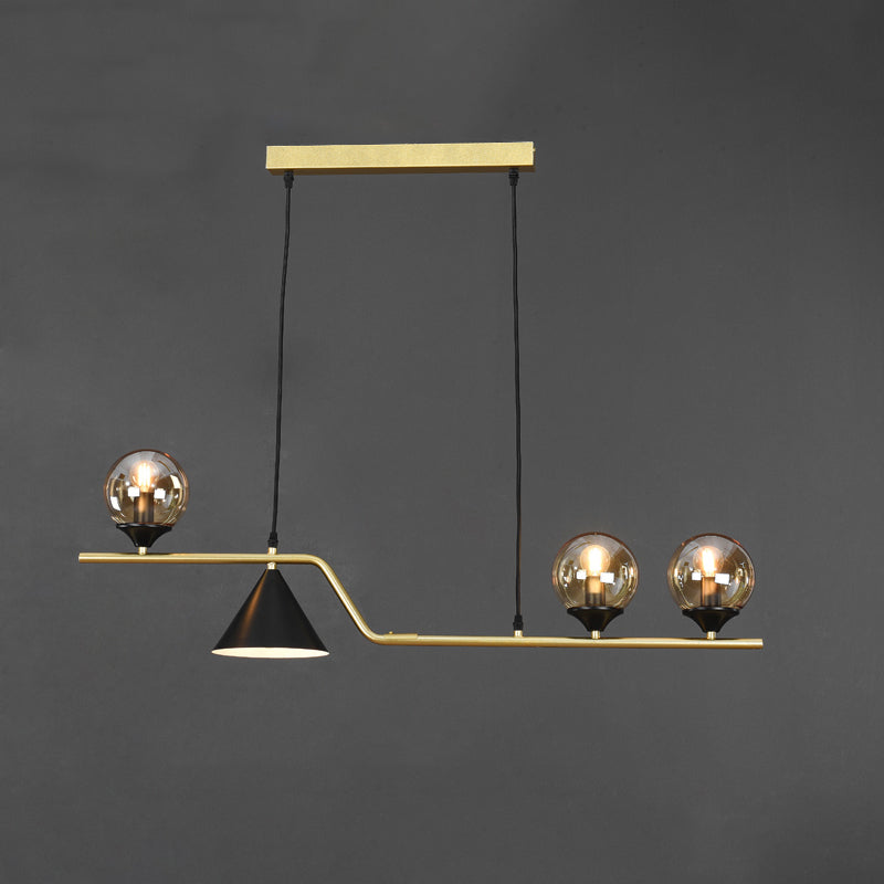 Minimalist Gold Metal Dining Pendant Lamp - Cone And Ball Hanging Island Light For Room 4 / Amber