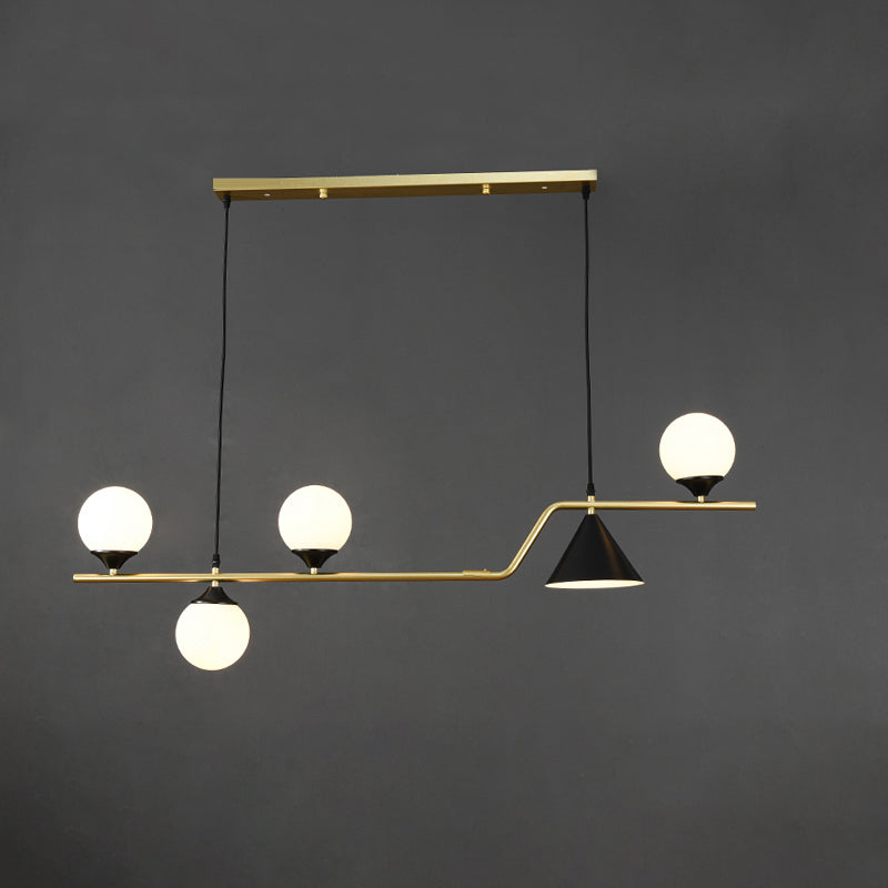 Minimalist Gold Metal Dining Pendant Lamp - Cone And Ball Hanging Island Light For Room 5 / Milk