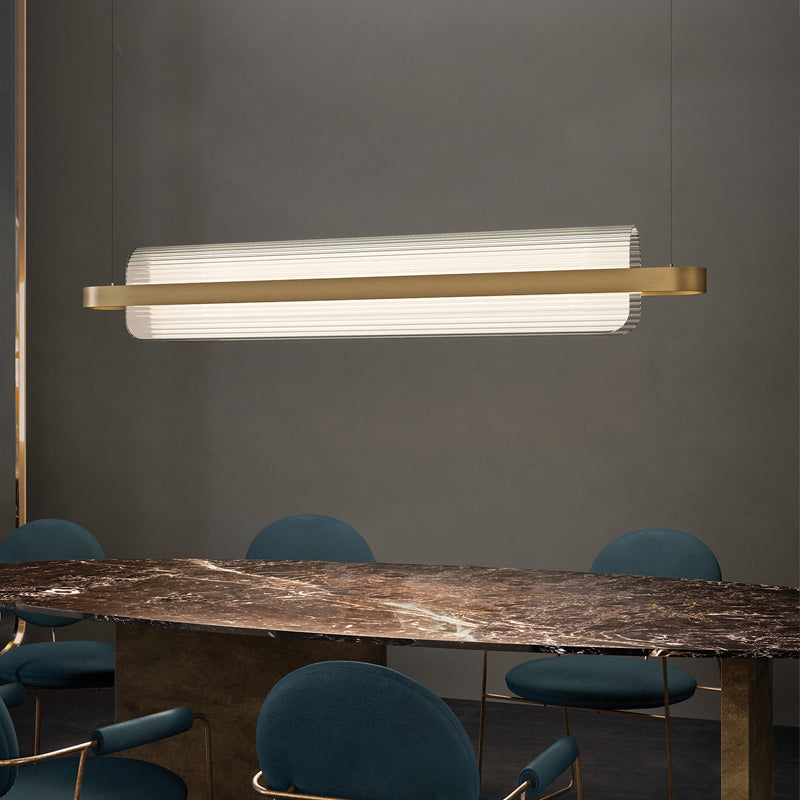 Gold Nordic Linear Island Lamp: Acrylic Led Pendant Light For Dining Room / 39.5