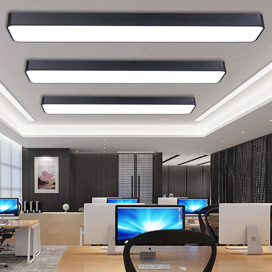 Sleek Black Led Ceiling Light: Contemporary Rectangular Aluminum Flush Mount For Offices / 23.5