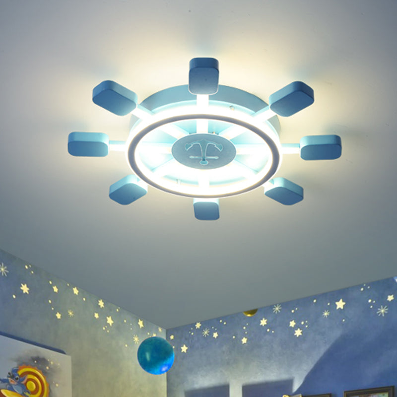Sky Blue Led Flush Light Fixture - Childrens Bedroom Aluminum Rudder Ceiling / 19.5 White