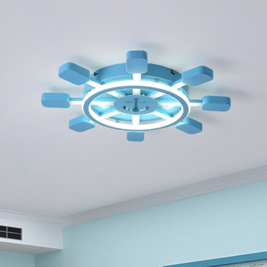 Sky Blue Led Flush Light Fixture - Childrens Bedroom Aluminum Rudder Ceiling