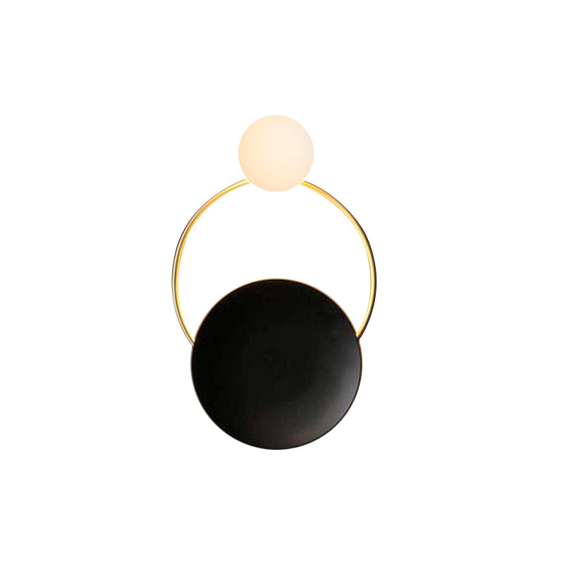 Creative Circle Wall Sconce Cream Glass 1-Head Corridor Light In Black-Brass - Postmodern Design