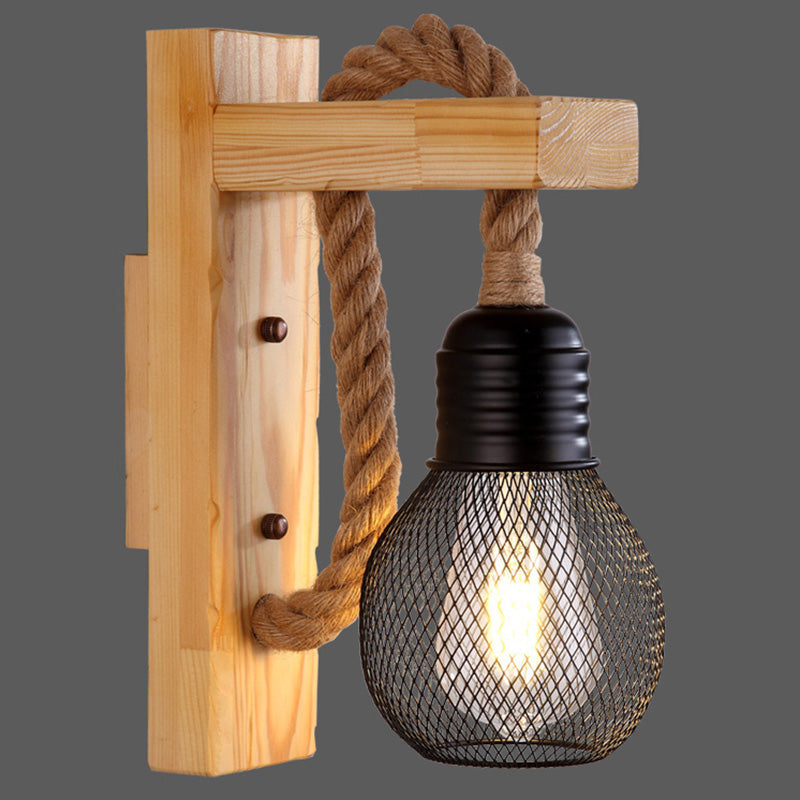 L-Shaped Wooden Lantern Wall Light With Rope Arm - Perfect Farmhouse Bedroom Lighting Wood / With